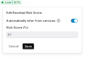 Edit Residual Risk Score popover with Automatically infer from services switched on and the score field read-only