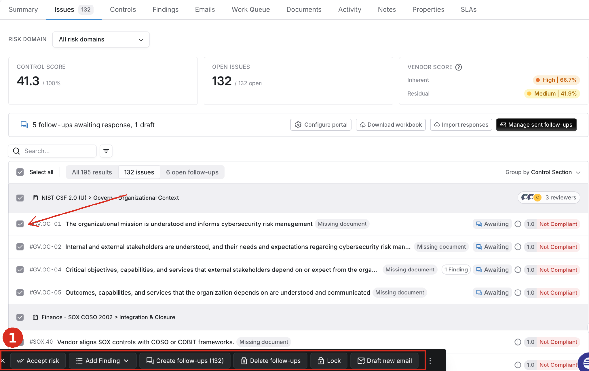 Bulk action bar on the issues list