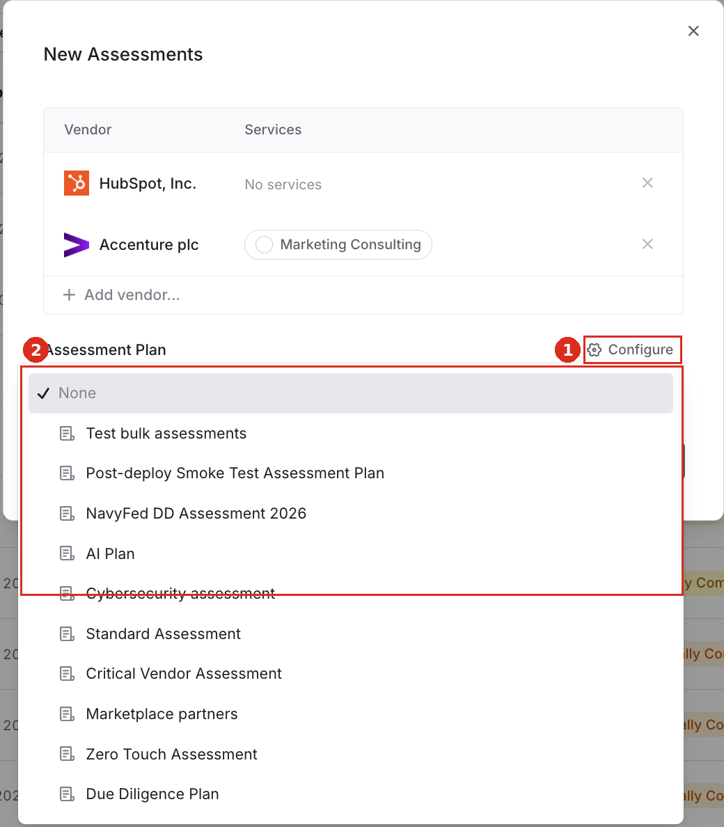 Assessment plan dropdown with plan summary