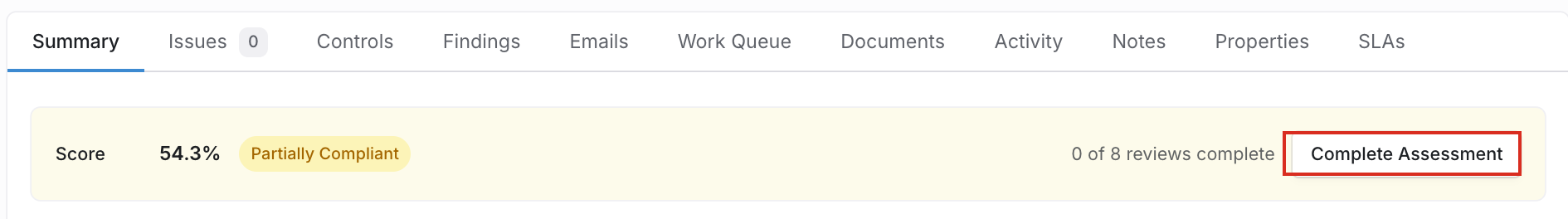Complete Assessment button next to the score and review progress