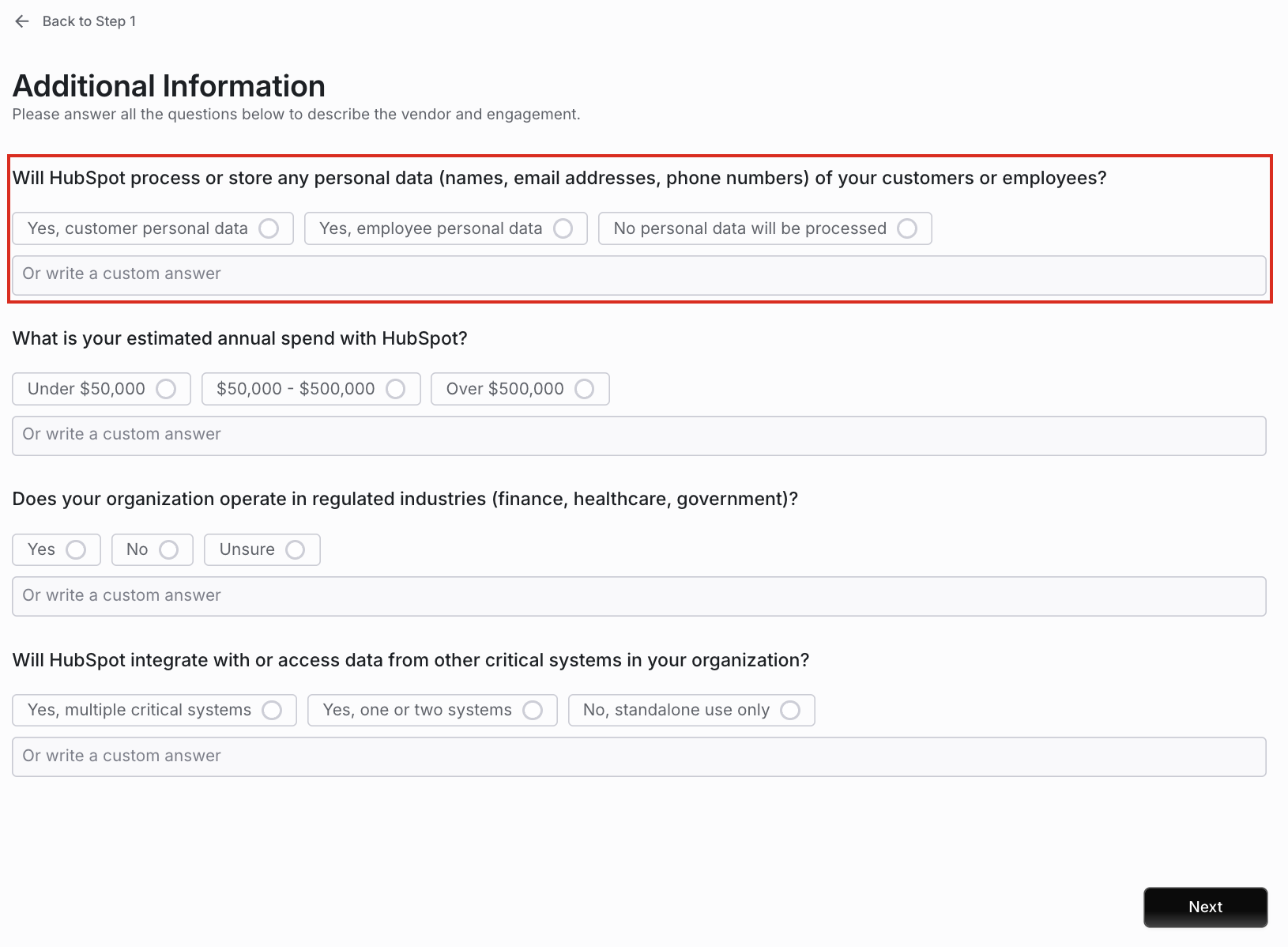 Additional information step with generated clarification questions