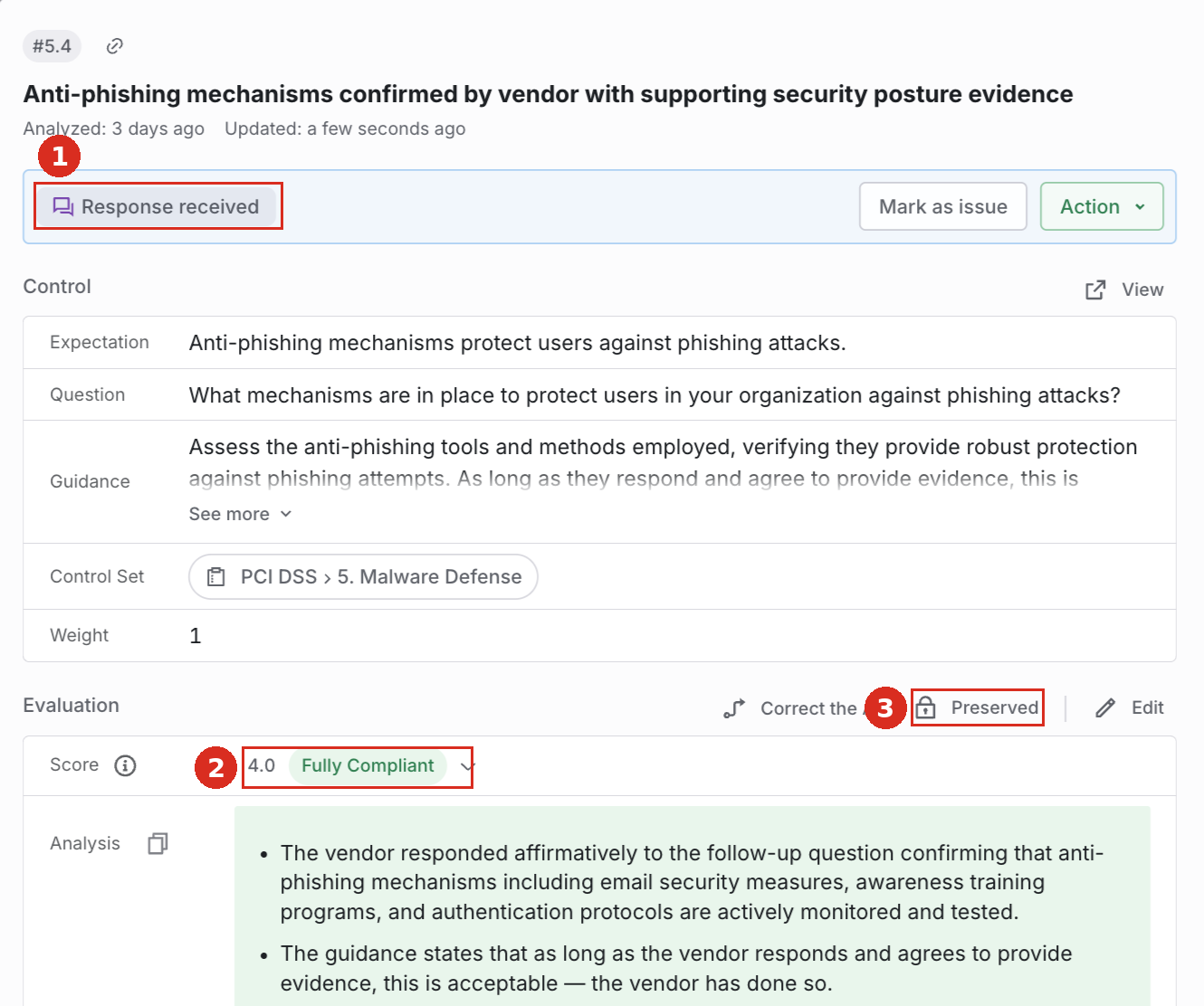 Result showing response received and the rewritten analysis