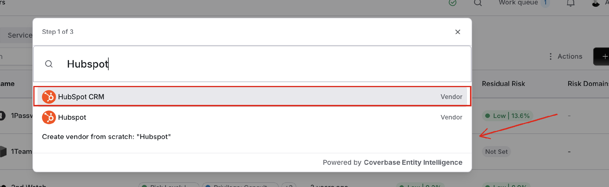 Vendor search with Entity Intelligence matches