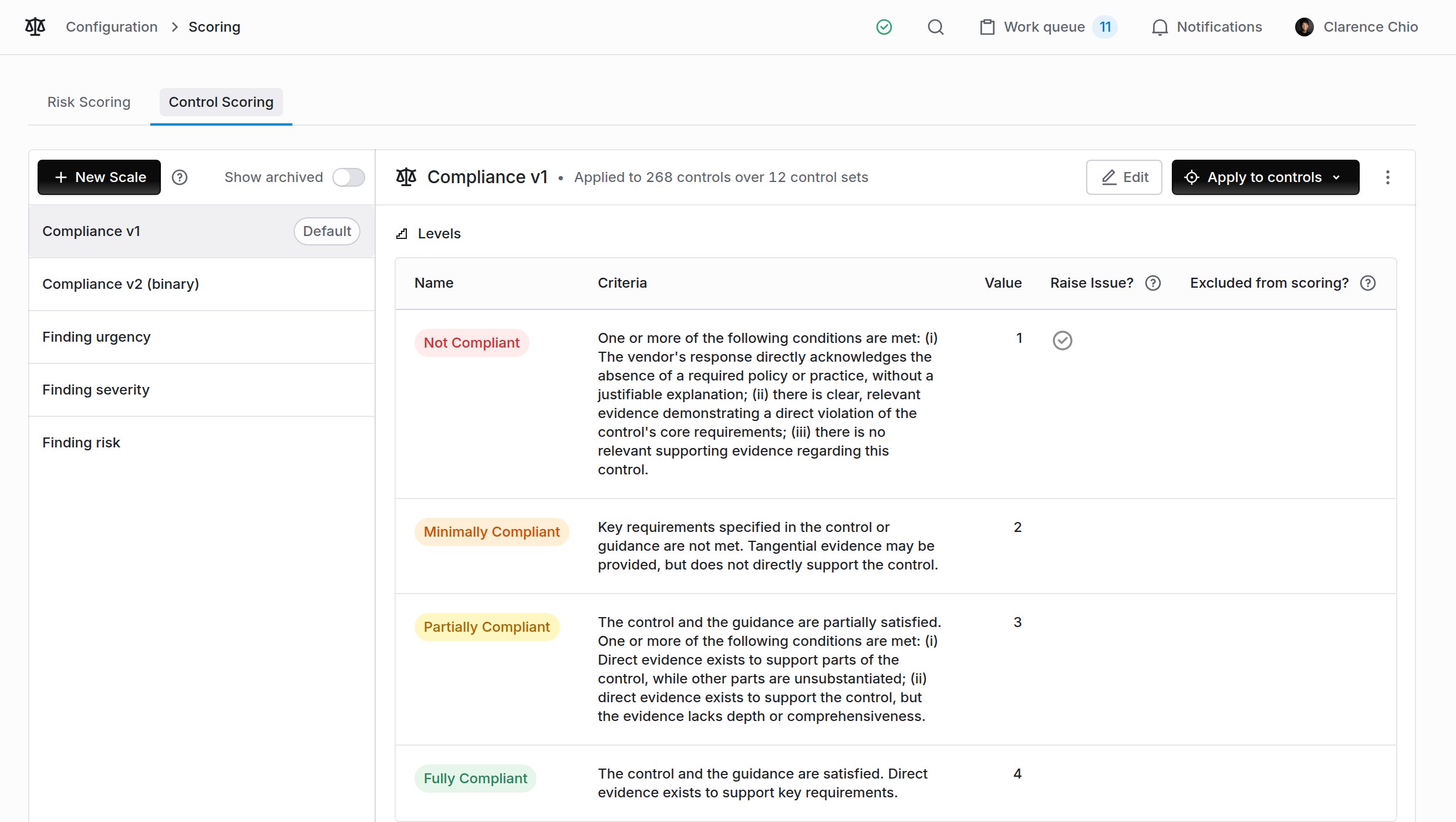 Compliance scale configuration
