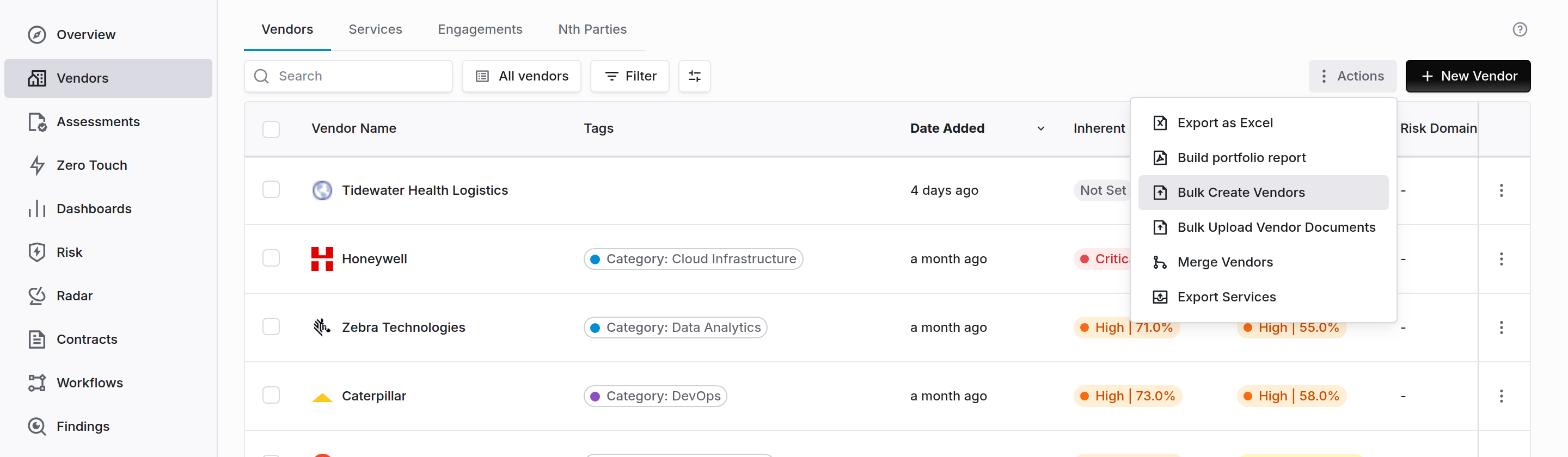 Bulk create vendors import screen