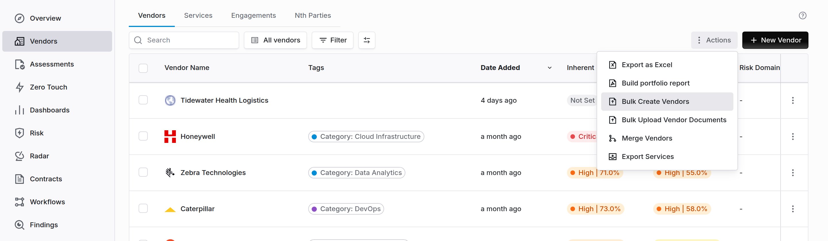 Bulk create vendors import screen