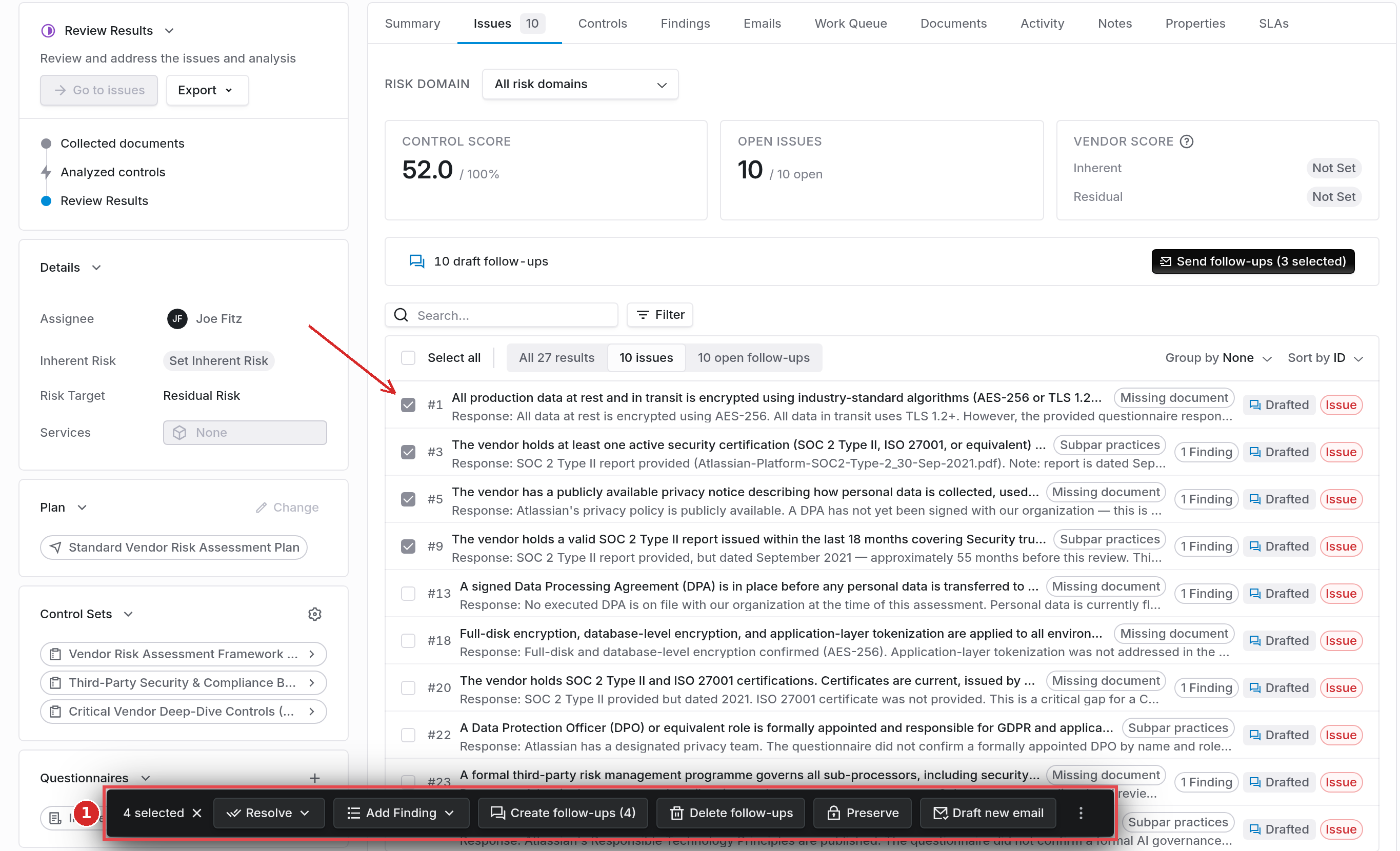 Bulk action bar on the issues list