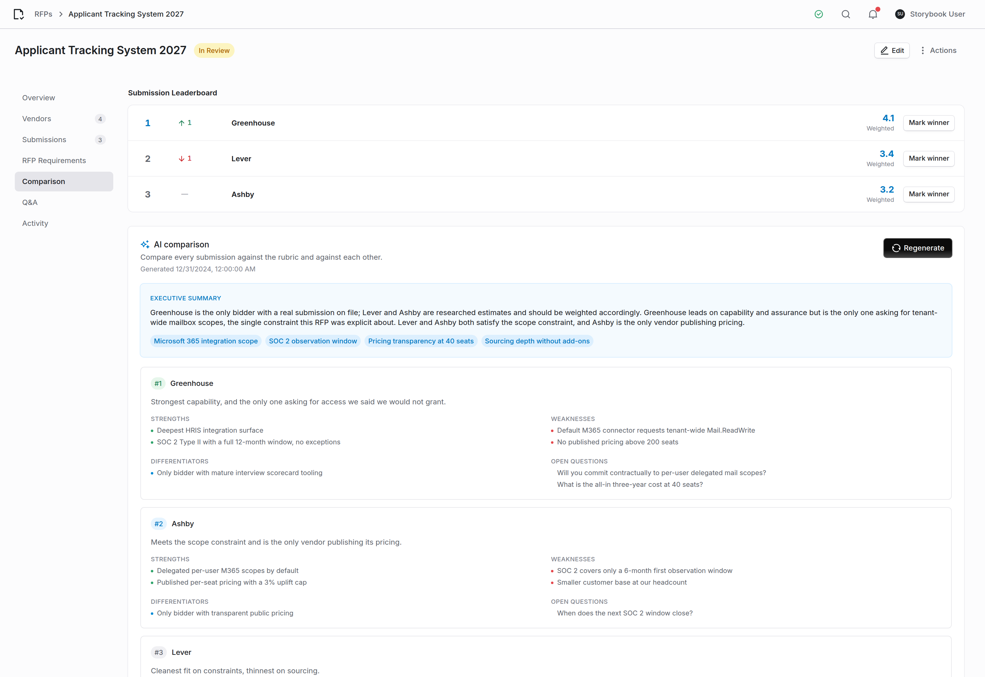 The comparison section