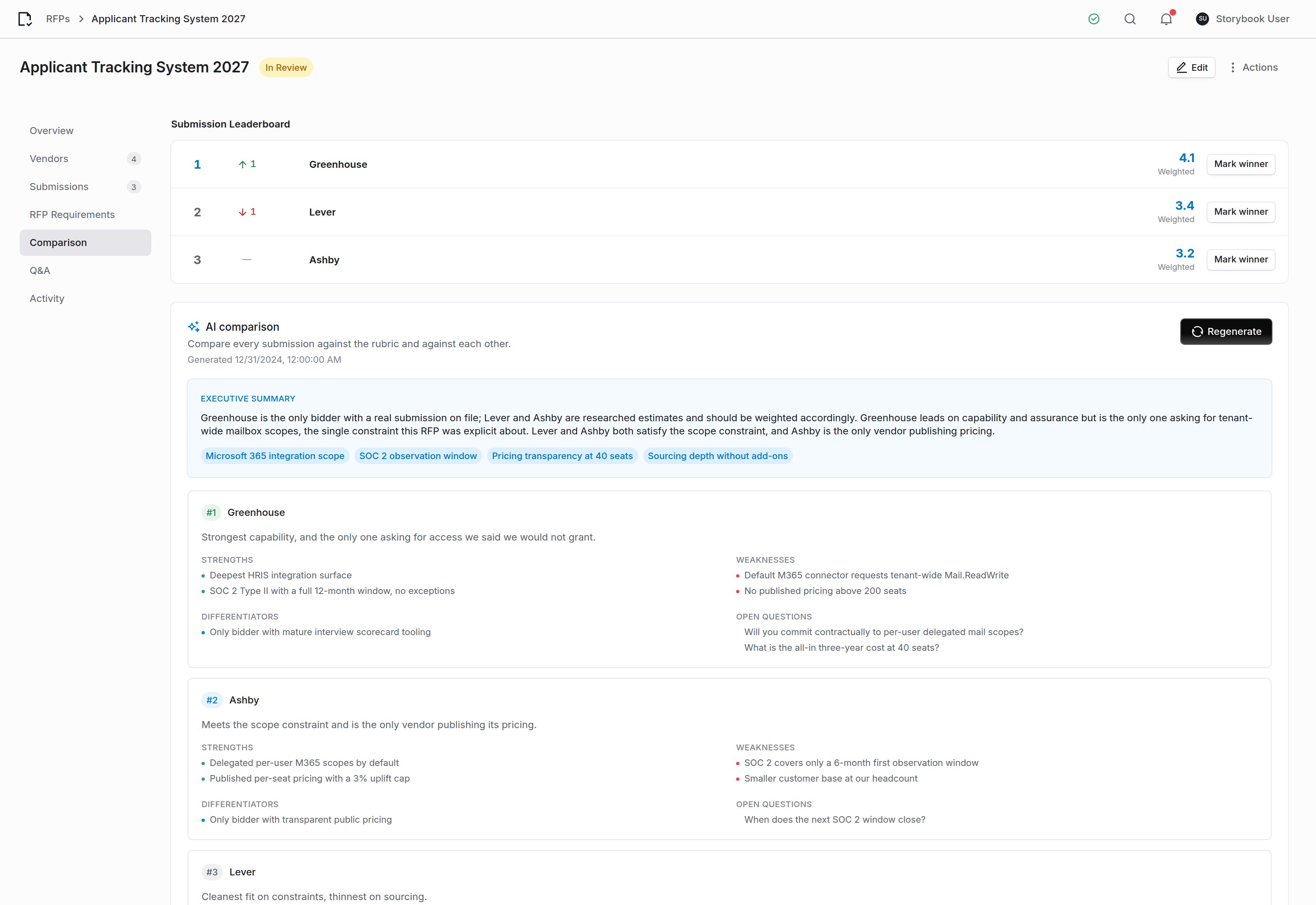 The comparison section