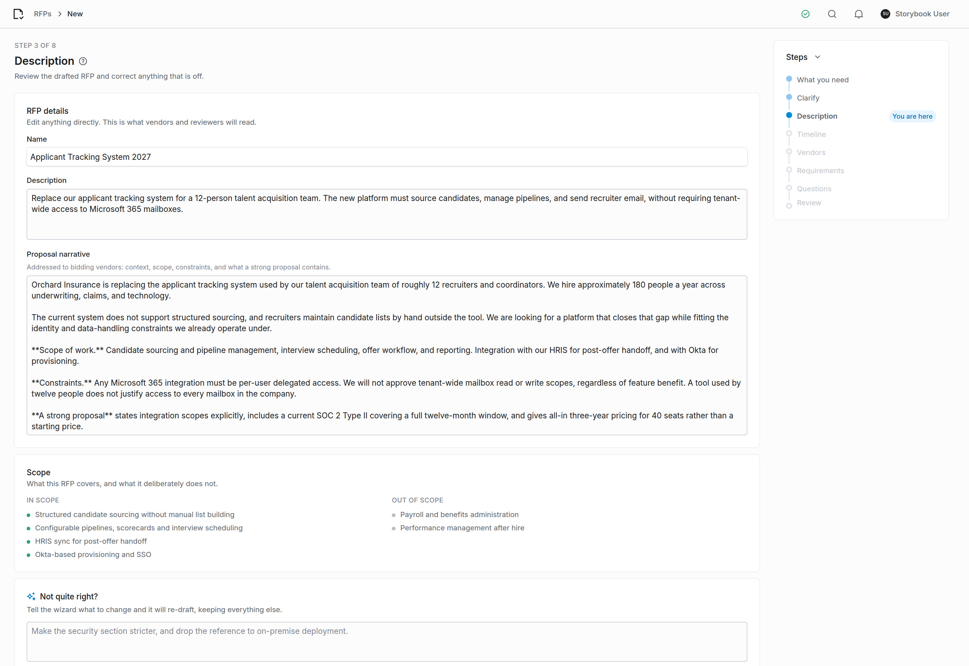 The drafted description and proposal narrative