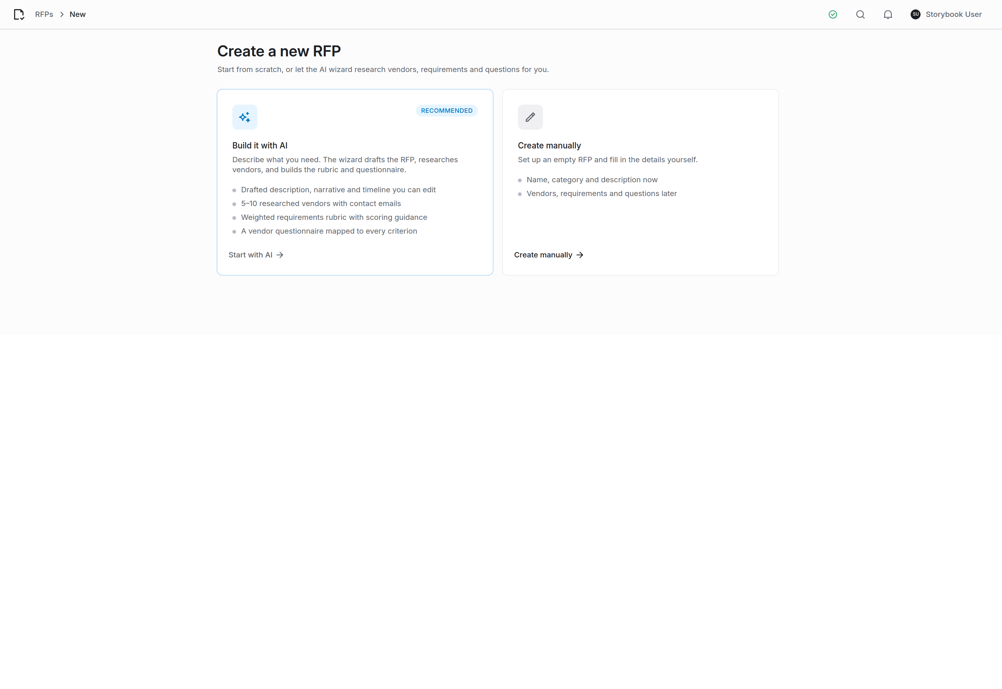 Choosing between the AI wizard and manual creation
