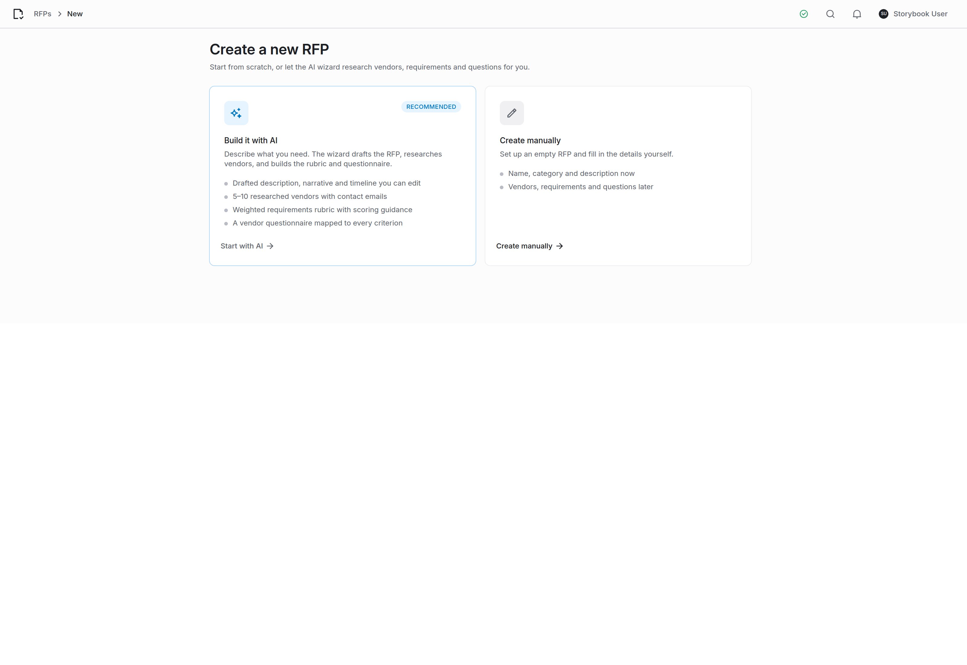 Choosing between the AI wizard and manual creation