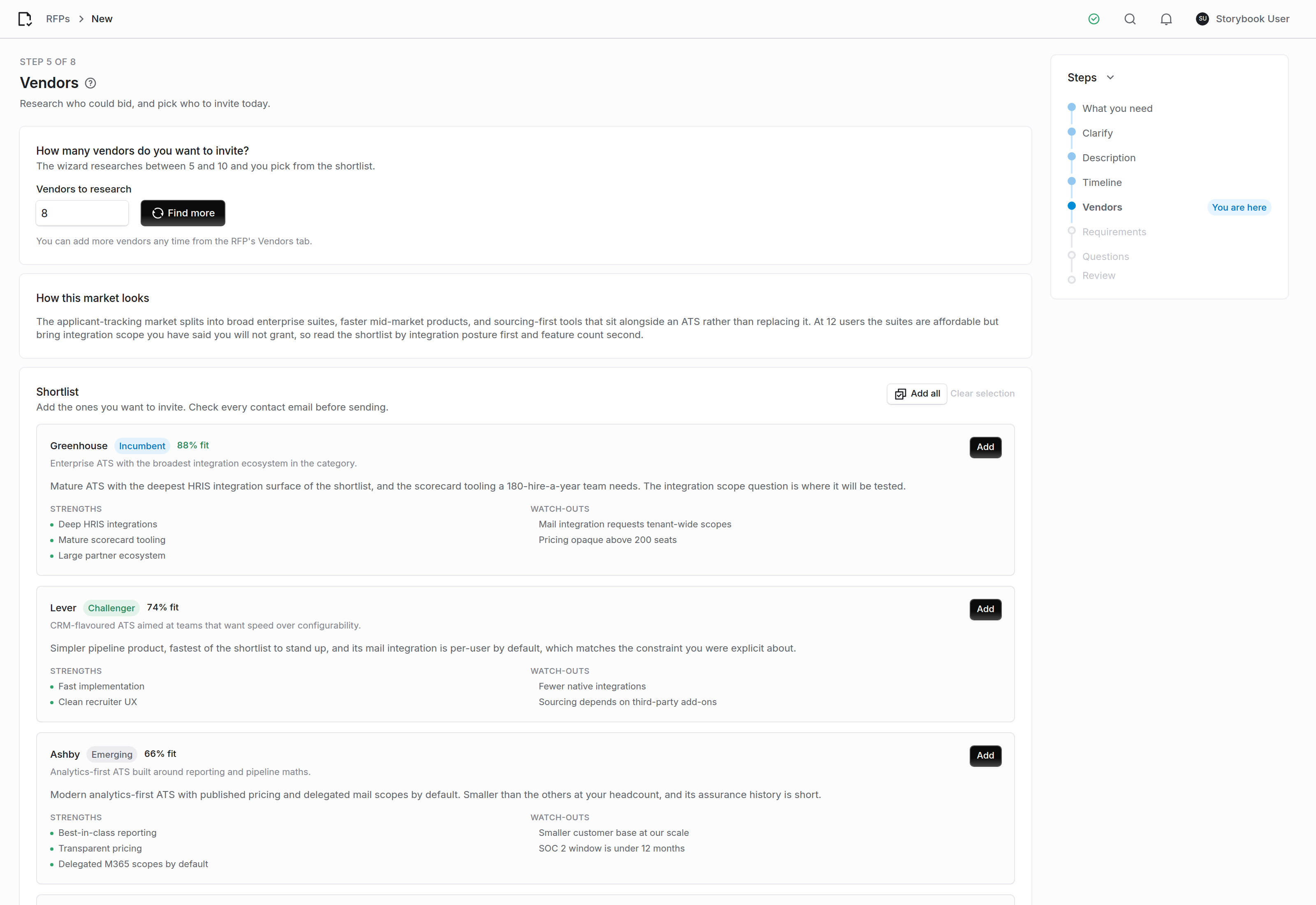 Researched vendor suggestions