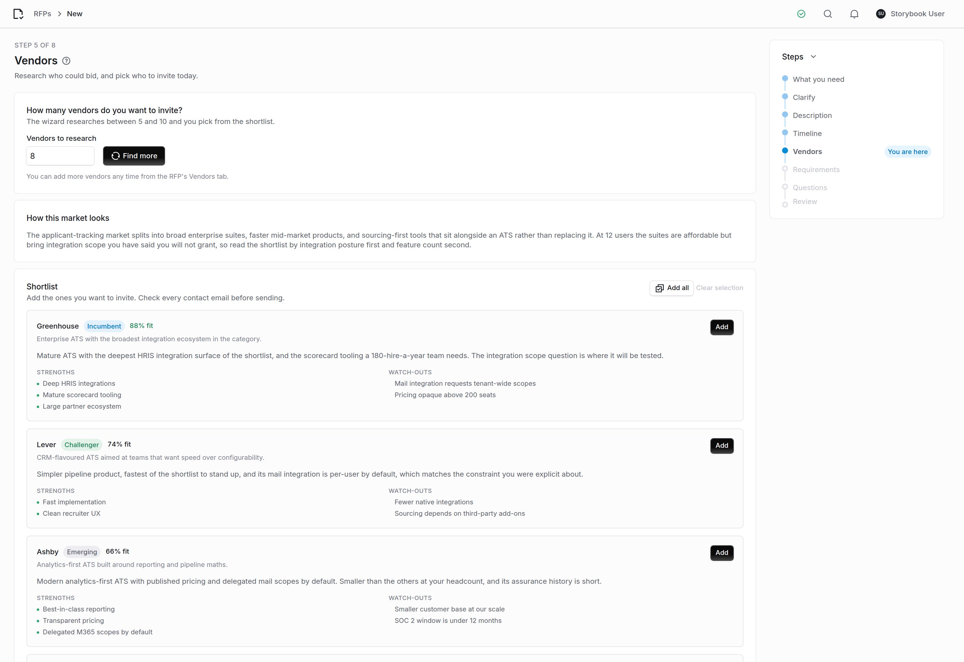 Researched vendor suggestions
