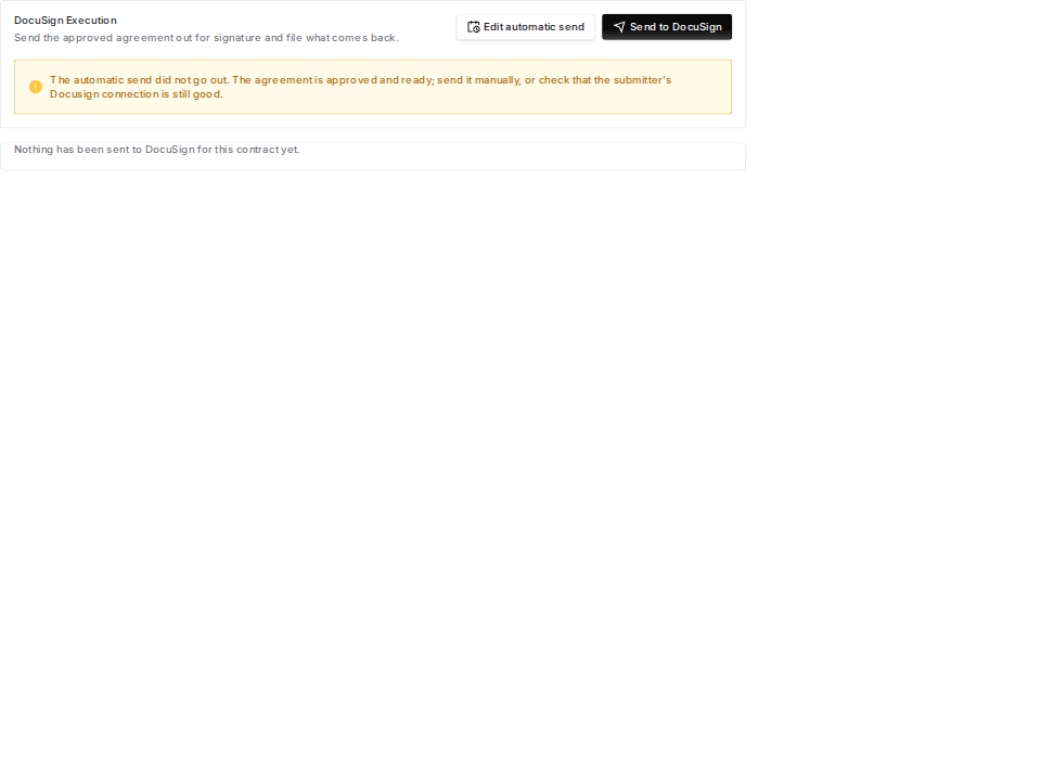 Execution section warning that the automatic send did not go out