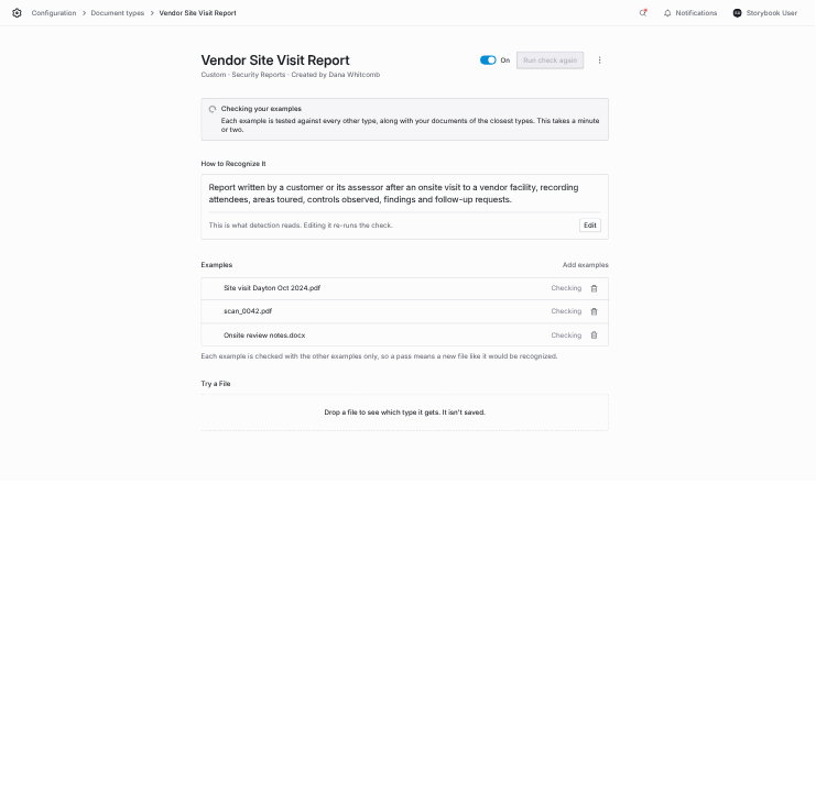 Custom type page with a Checking your examples banner