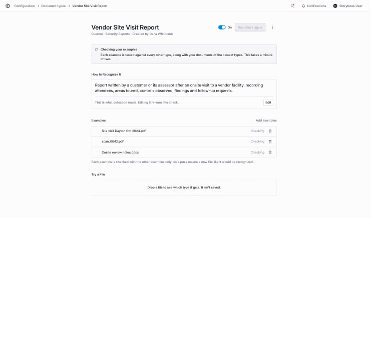 Custom type page with a Checking your examples banner