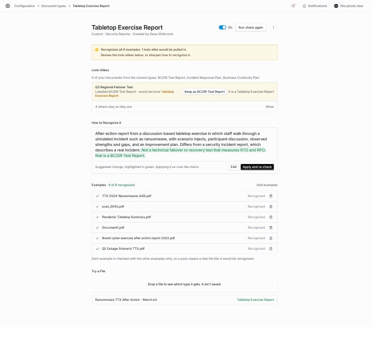 Try a file section showing a file detected as Tabletop Exercise Report
