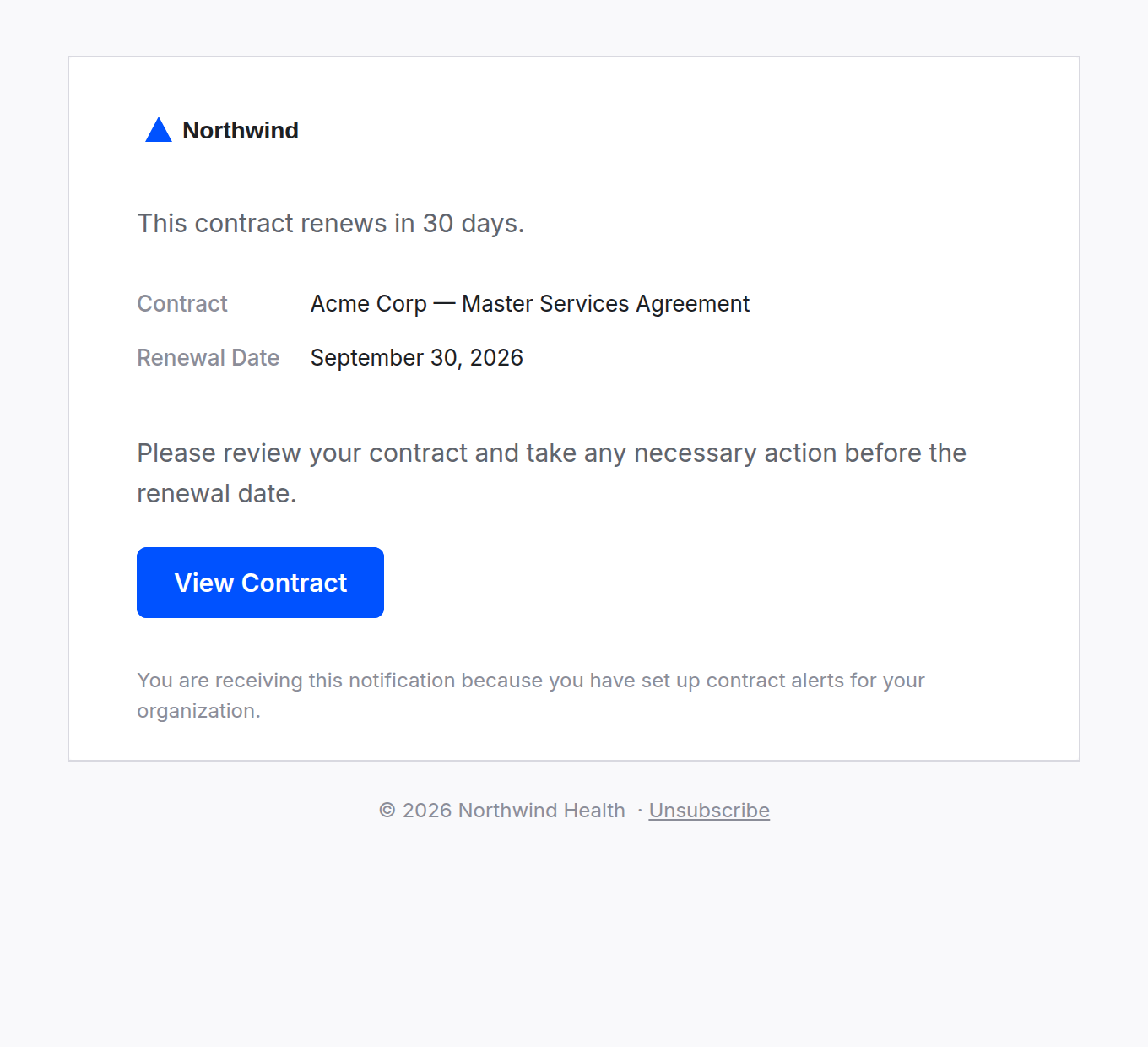 Contract renewal reminder email