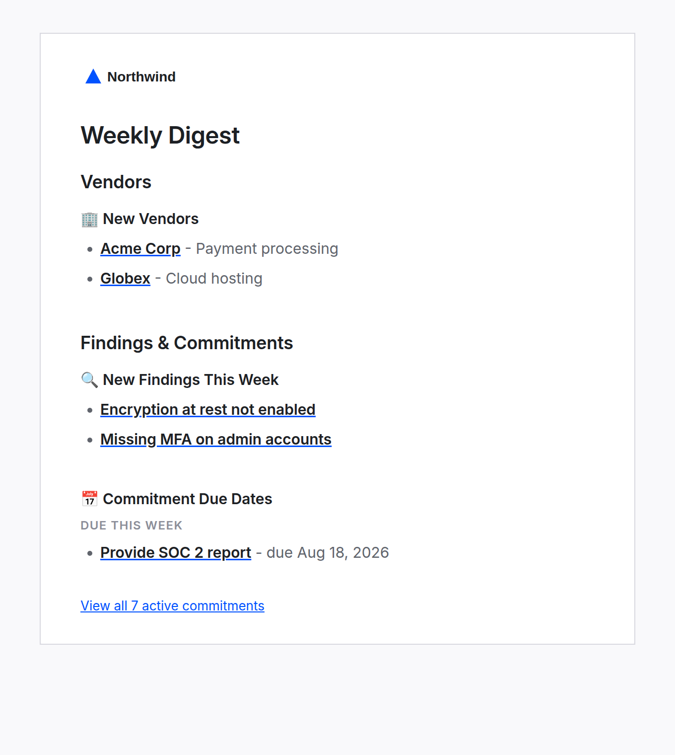 Weekly digest email