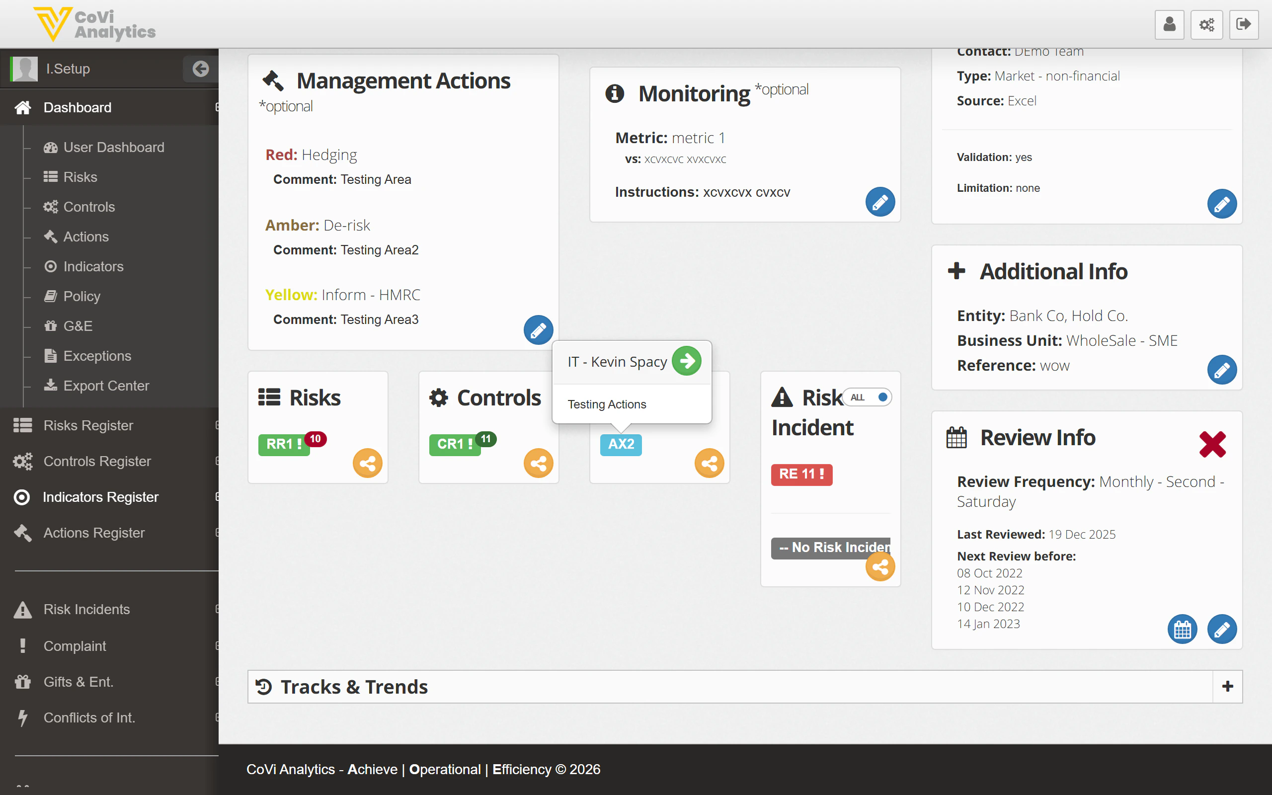 Linked items showing Risks and Controls connected to this indicator