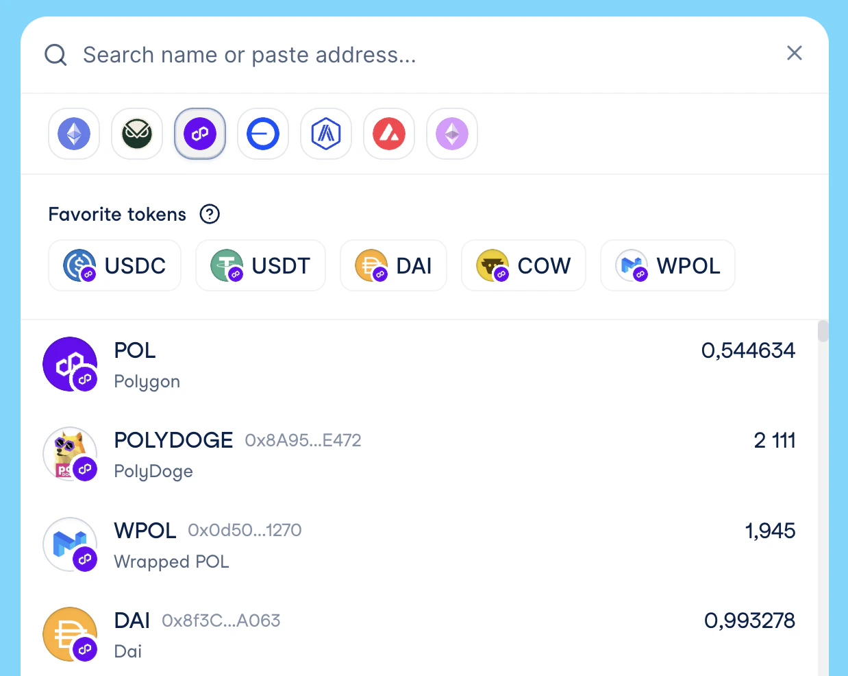 Source token selector
