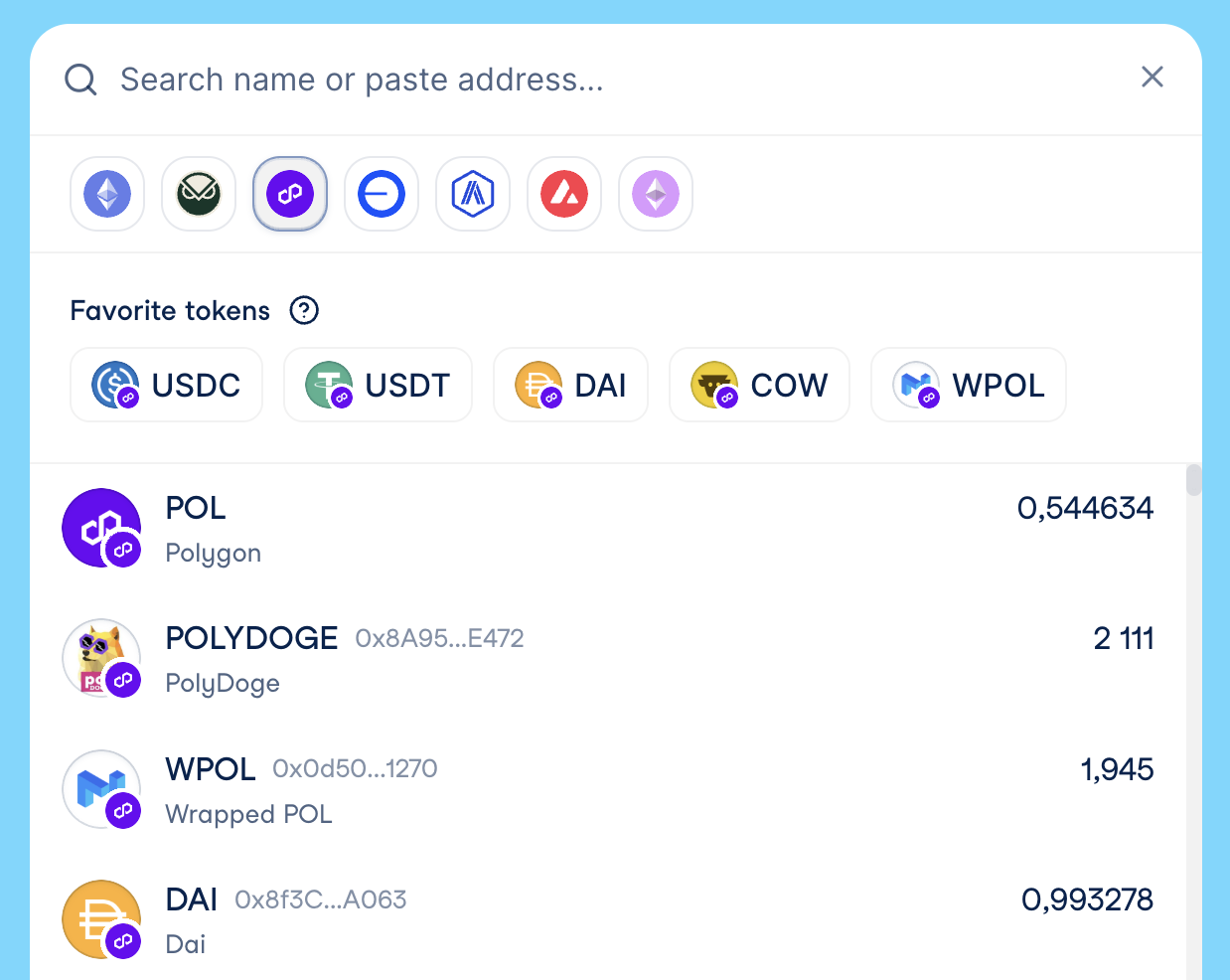 Source token selector