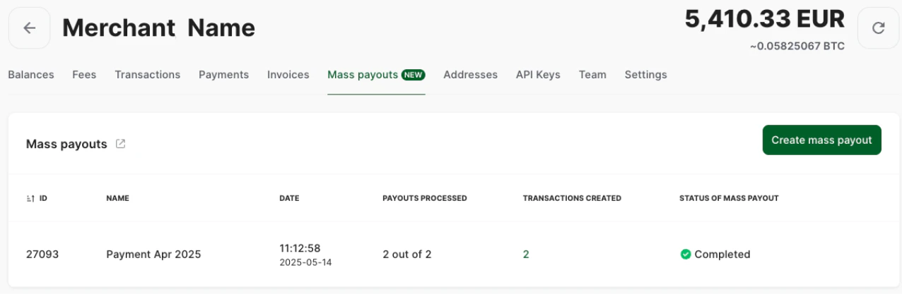 Merchant Name Mass Payout