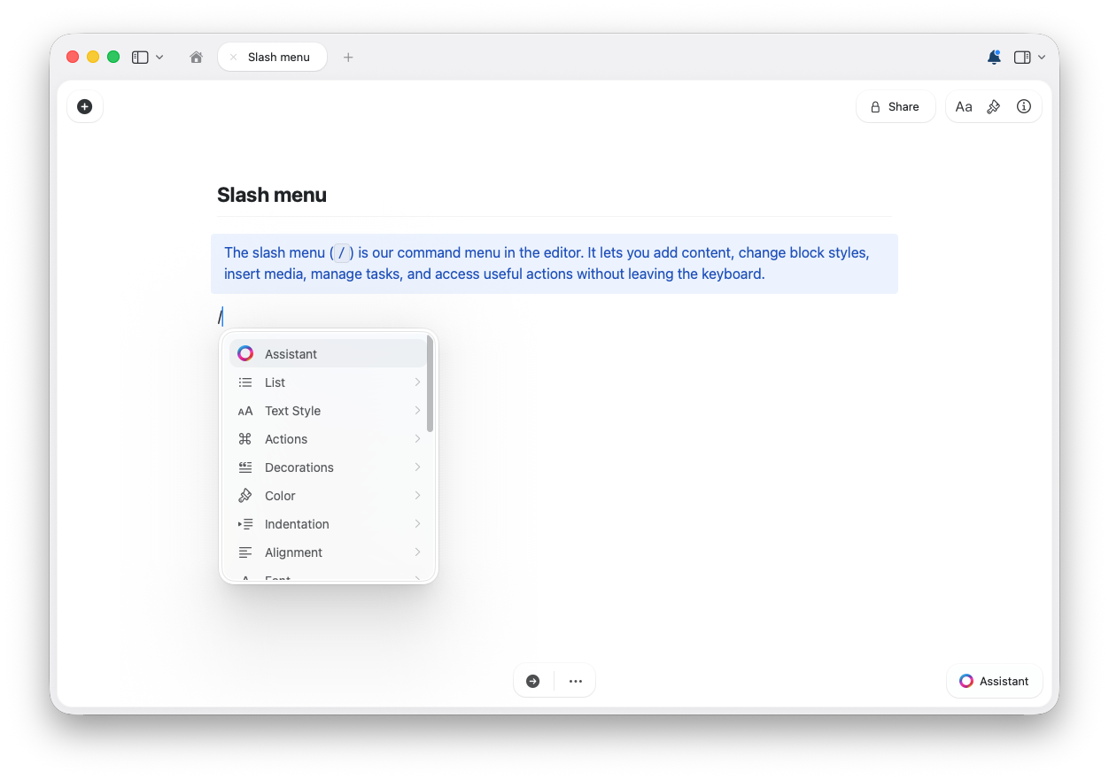 Slash Menu - Craft Help Center