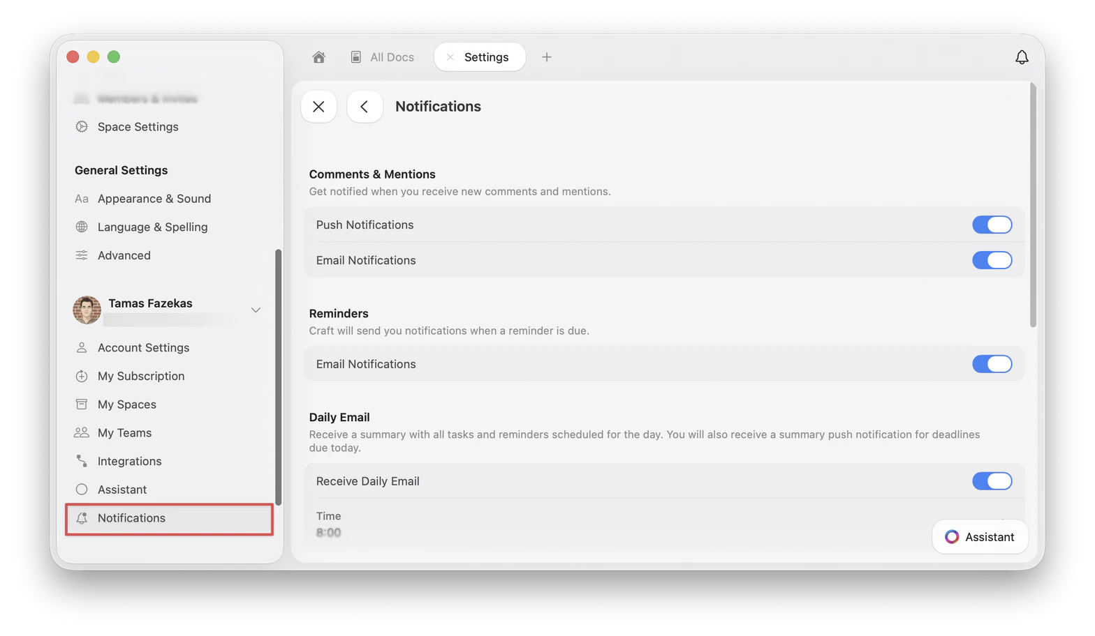 Cài đặt thông báo cho email nhắc nhở và Daily Email