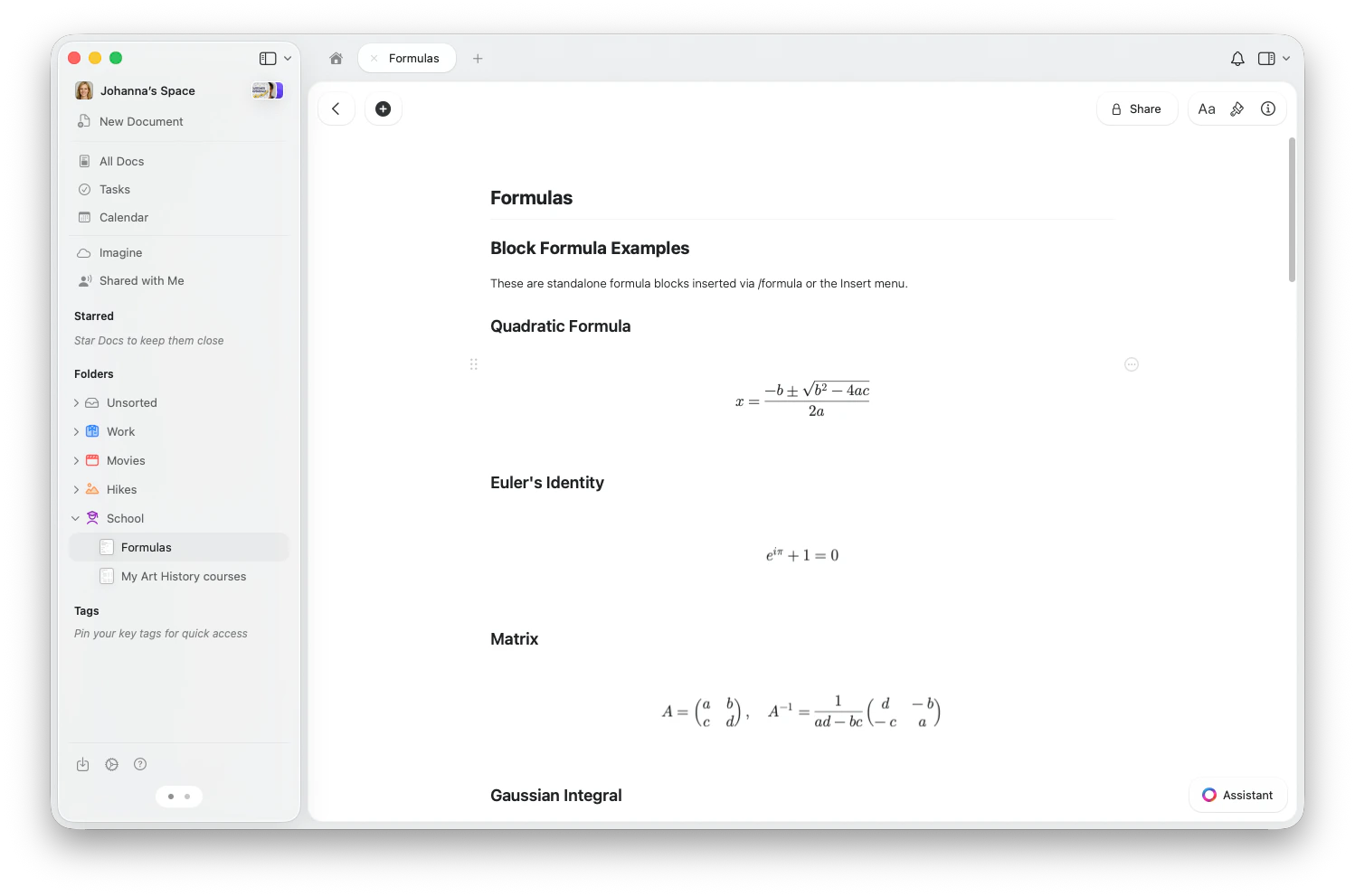 Fórmulas em bloco em um documento Craft