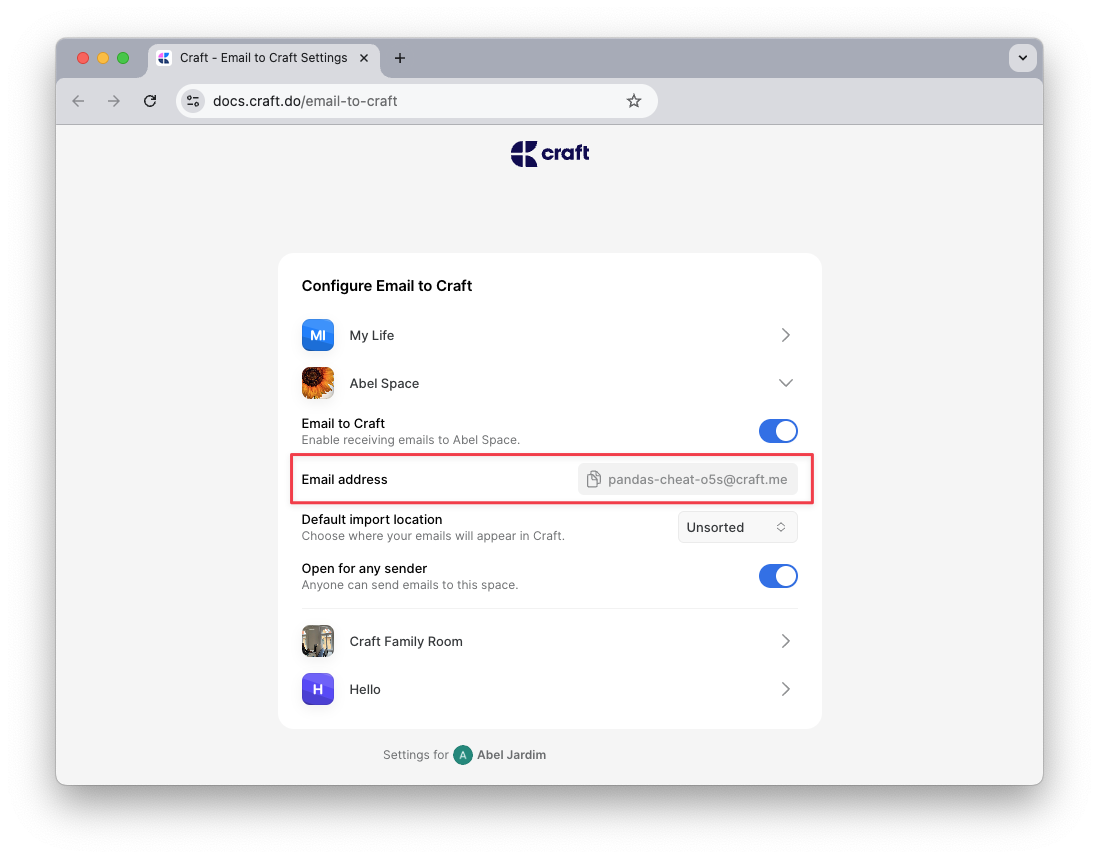 Unique email address for forwarding