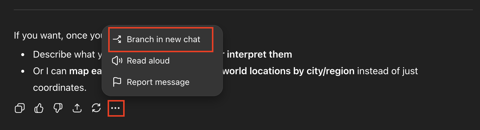Branch in new chat option
