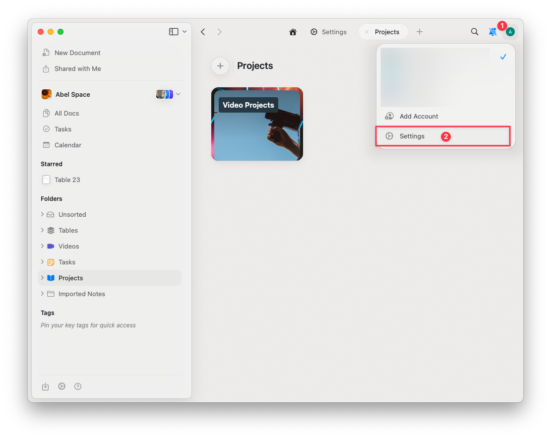 Einstellungsfenster mit Option My Spaces