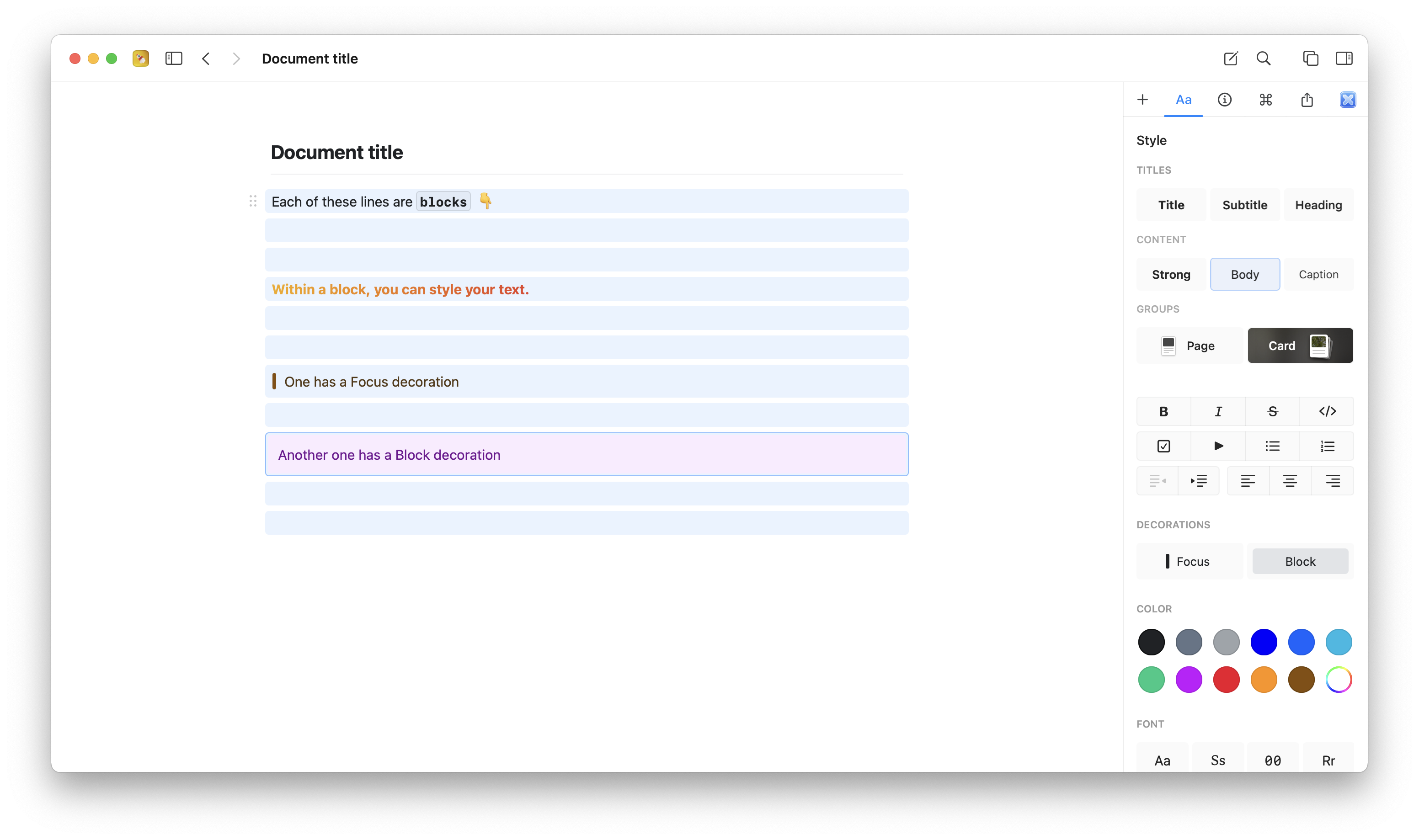 Diagram showing blocks as building blocks of documents
