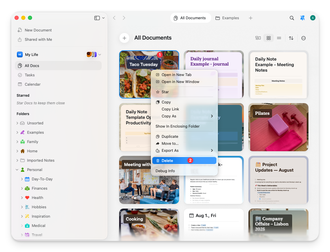 Delete option in right-click context menu