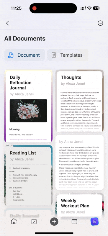 Starring a document with swipe gesture