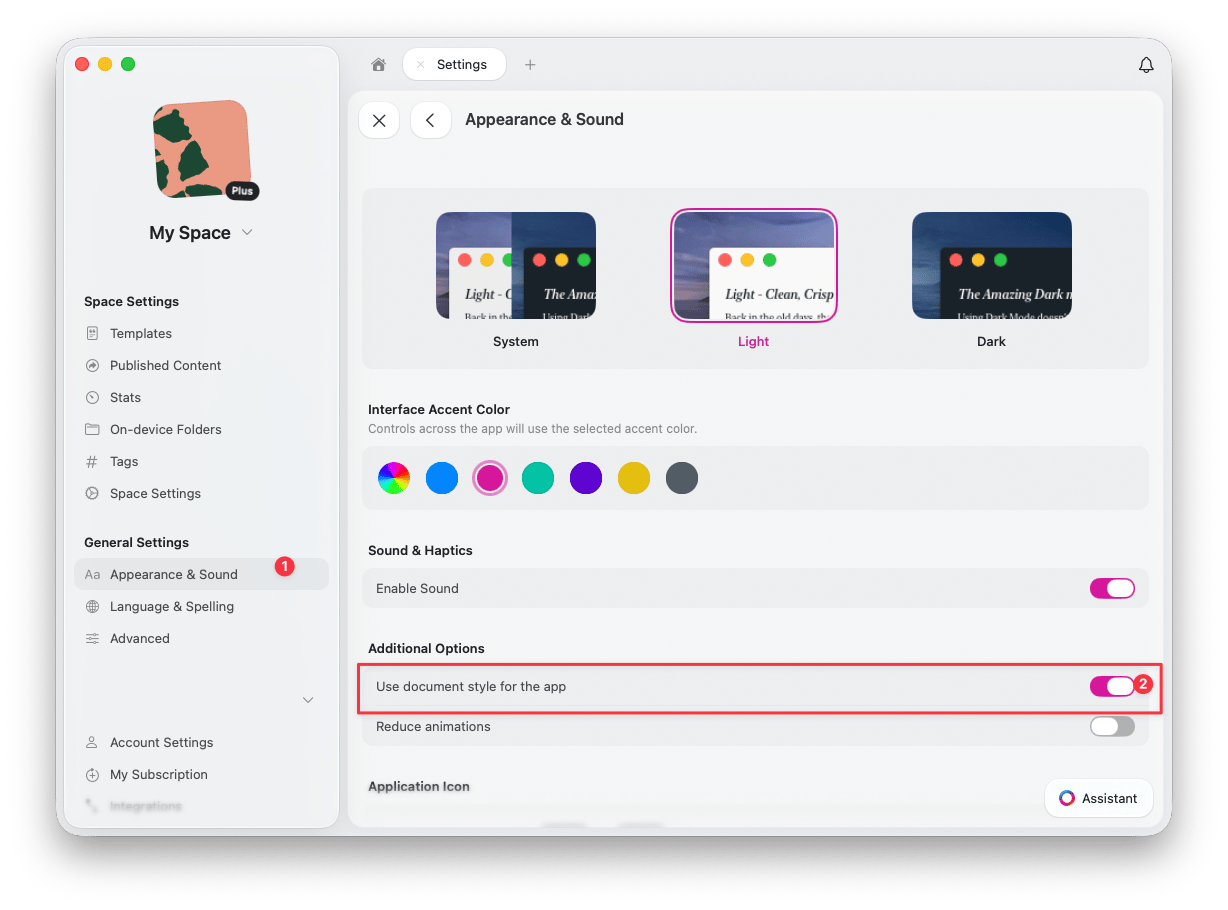 App Style toggle in settings