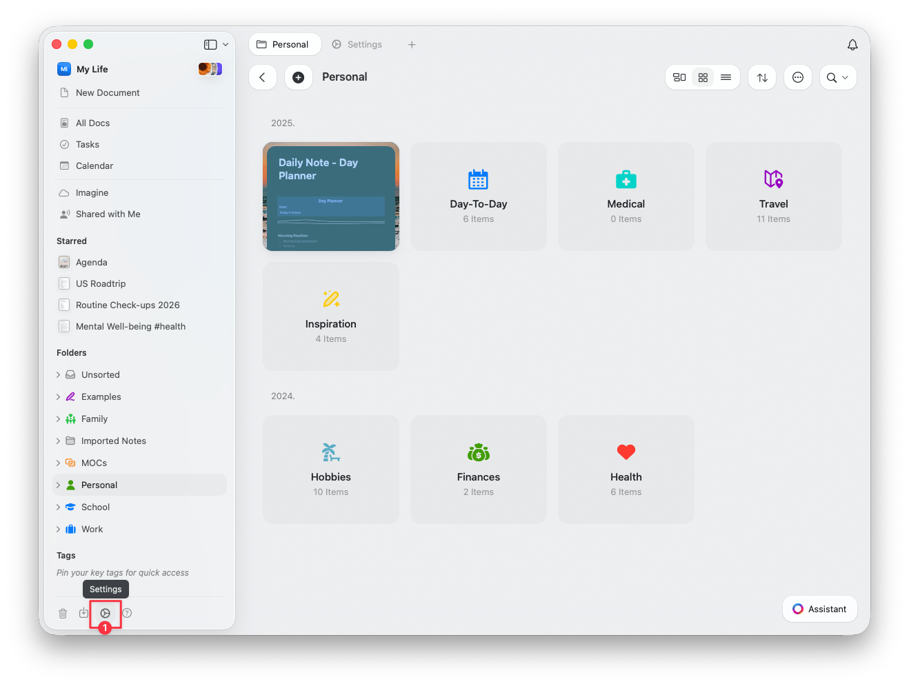 Settings icon at the bottom of the sidebar