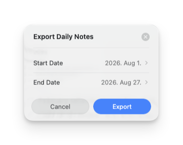Export Daily Notes 기간 설정 대화상자