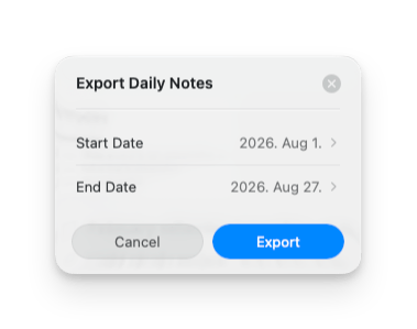 Dialog für den Zeitraum beim Export der Täglichen Notizen