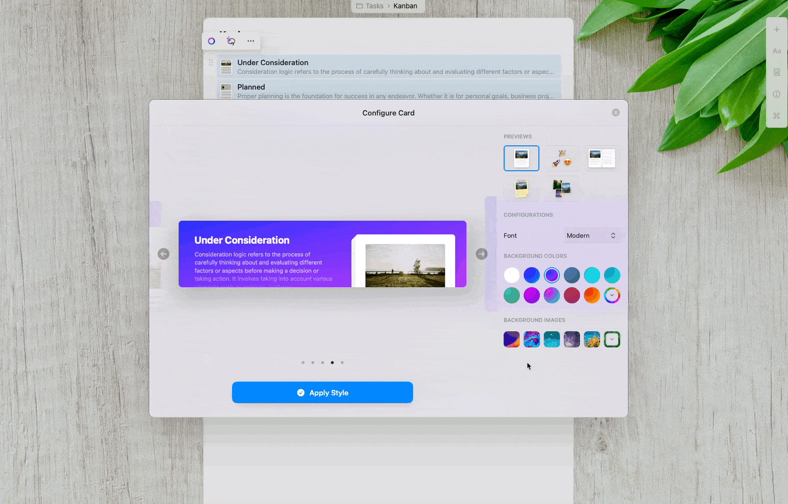 Pages and cards side by side
