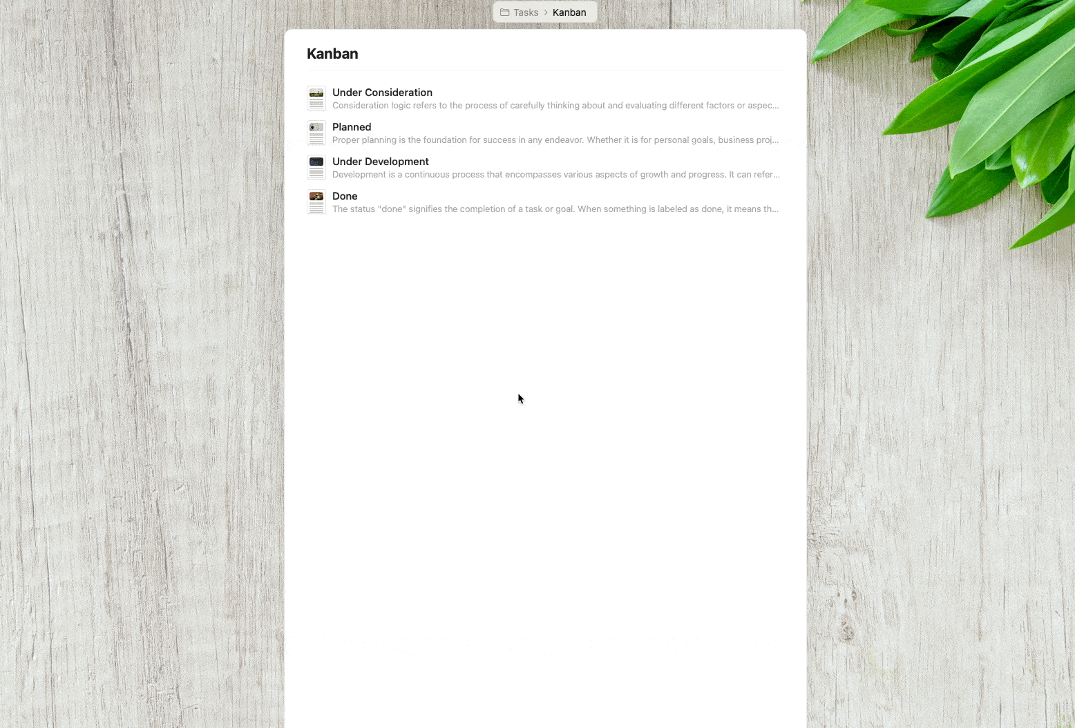 Example document using cards