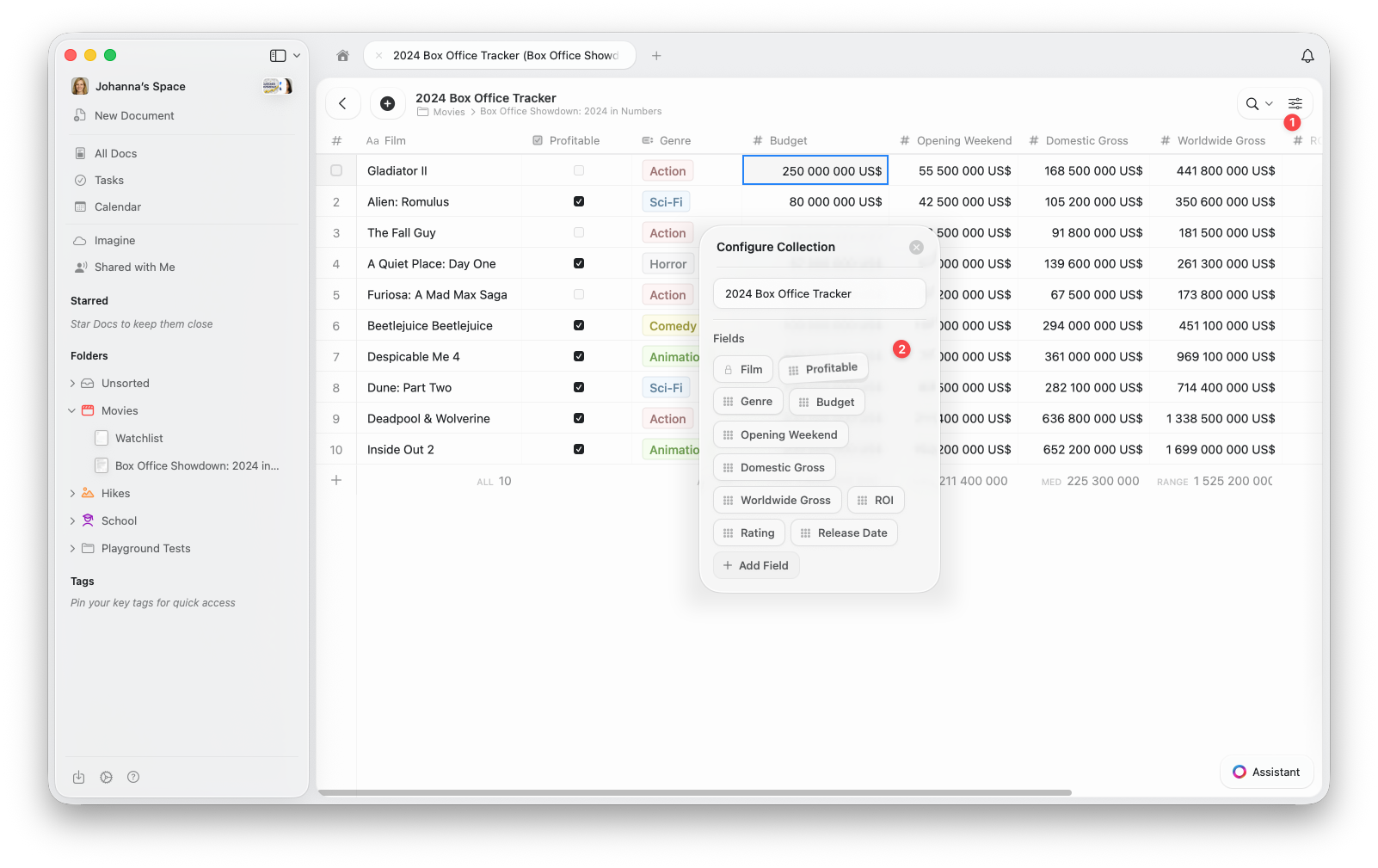 Reordering fields in the Configure Collection window