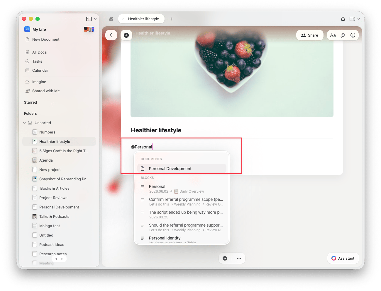 Creating a link using the @ command