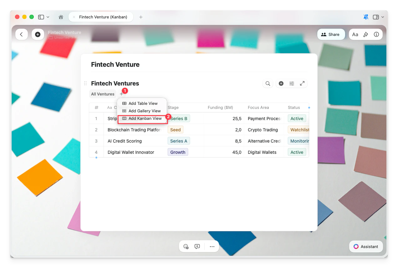 Add Kanban View option in the view menu
