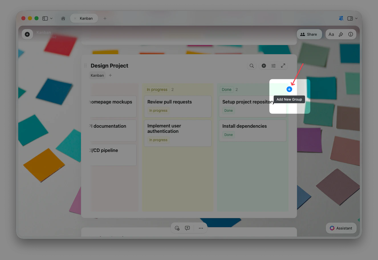Blue + button with Add New Group tooltip