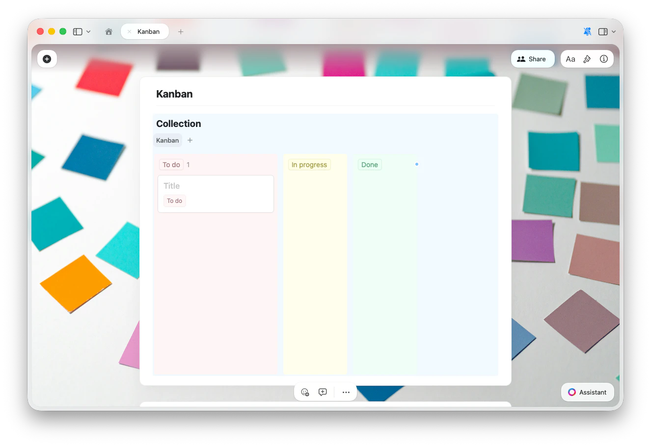 Default Kanban board with To do, In progress, and Done columns