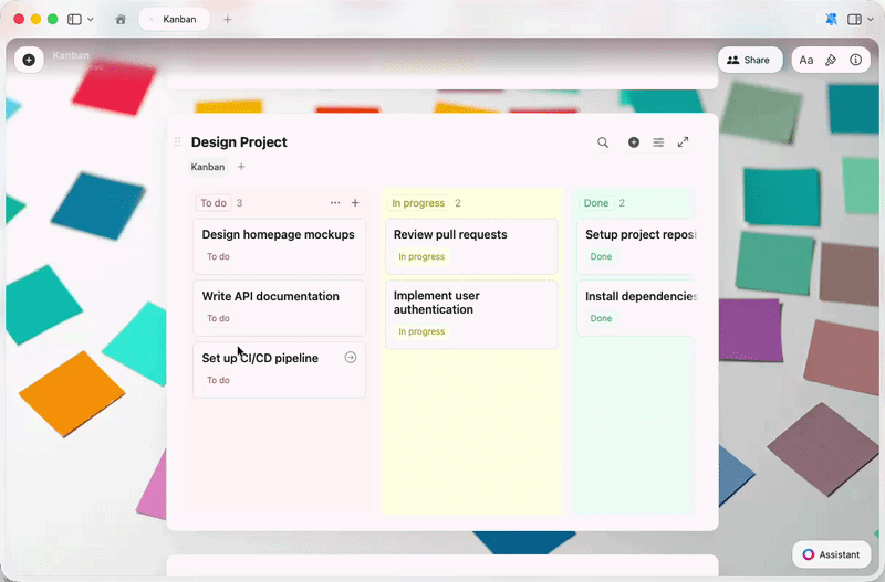 Dragging a card from one column to another