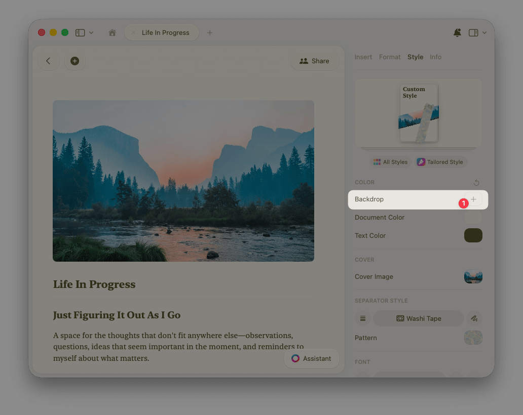 Hintergrund-Option im Stile-Panel